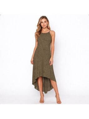OLD NAVY Sleeveless Hi-Lo Dress in Olive Green w/ Black Geometric Print US Sz XL